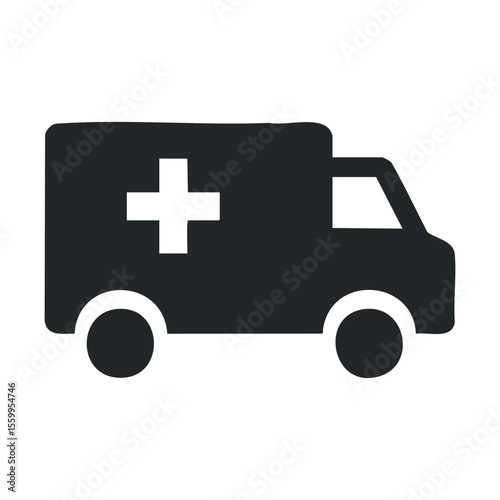 Minimalist ambulance icon with medical cross symbol.