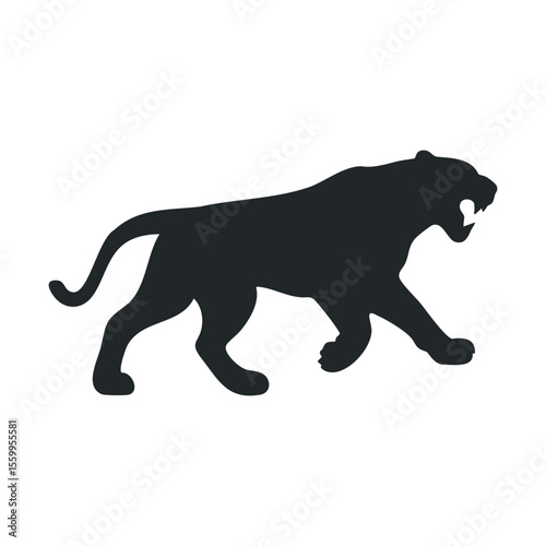 Silhouette of a roaring panther on white background.