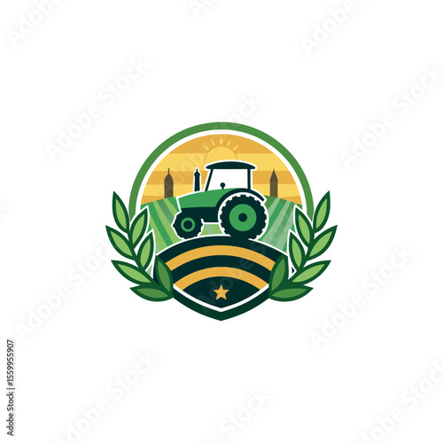 agriculture logo design vector with tractor