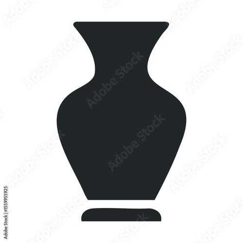 Minimalist black clay vase on white background.