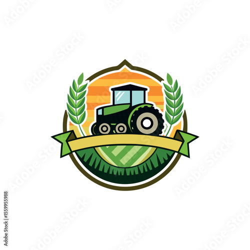 agriculture logo design vector with tractor