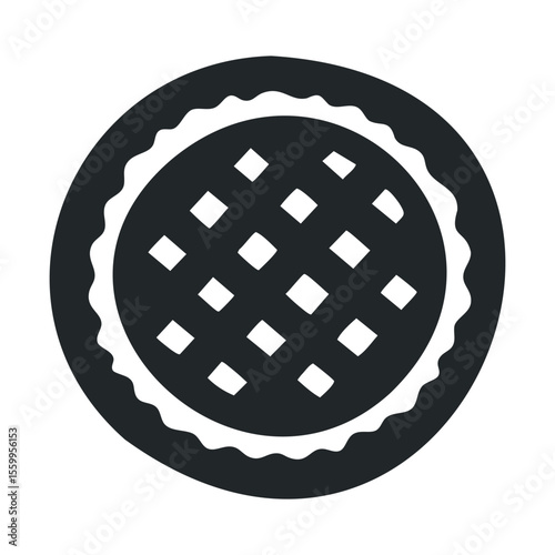 Black and white icon of a detailed pie with lattice crust design.