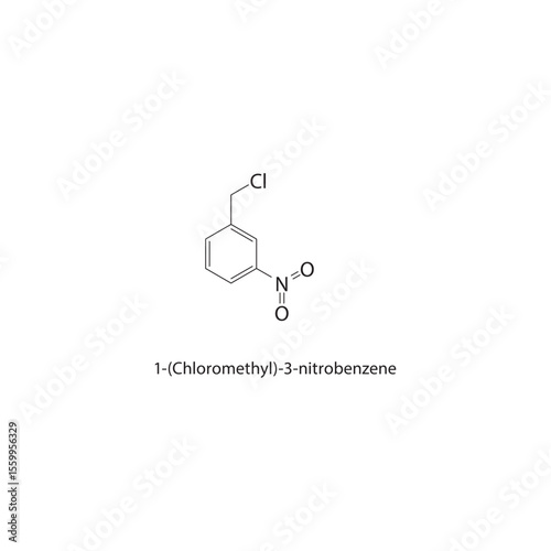1-(Chloromethyl)-3-nitrobenzene skeletal structure. Nitroaromatic haloalkane compound compound schematic illustration. Simple diagram, chemical formula.