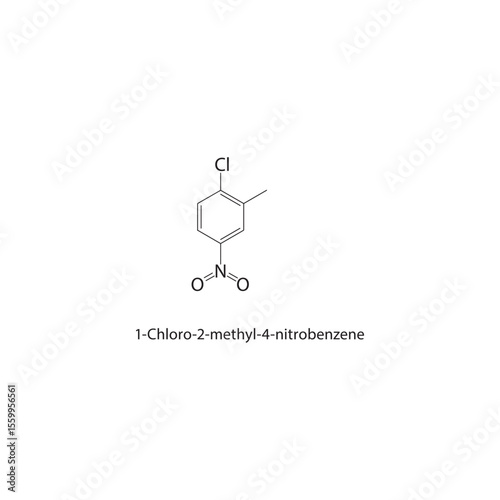 1-Chloro-2-methyl-4-nitrobenzene skeletal structure. Nitroaromatic halogenated compound compound schematic illustration. Simple diagram, chemical formula.
