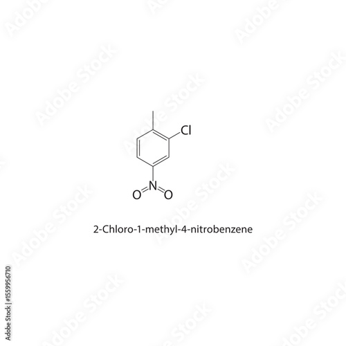 2-Chloro-1-methyl-4-nitrobenzene skeletal structure. Nitroaromatic halogenated compound compound schematic illustration. Simple diagram, chemical formula.