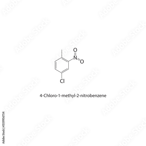 4-Chloro-1-methyl-2-nitrobenzene skeletal structure. Nitroaromatic halogenated compound compound schematic illustration. Simple diagram, chemical formula.