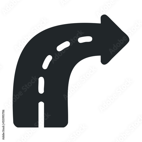 Left curved arrow sign with dashed line on black background.