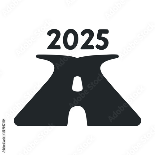 Silhouette of highway leading to 2025 with bold year text.