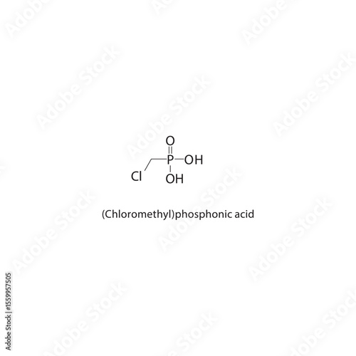 (Chloromethyl)phosphonic acid skeletal structure. Organophosphorus Compound compound schematic illustration. Simple diagram, chemical formula.
