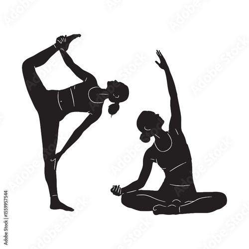 Focused woman yoga student maintaining deep concentration in her poses - woman yoga silhouette - woman yoga Vector - Silhouette of woman yoga

