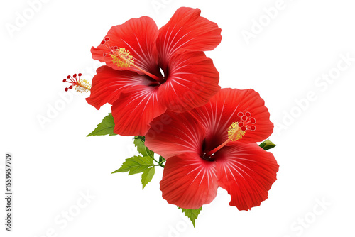 Red hibiscus flowers isolated on transparent background. Bright Red Hibiscus Flower Cutout PNG for Floral Design Projects