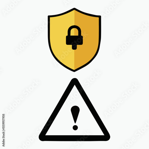 Cybersecurity Shield and Warning Sign Icon