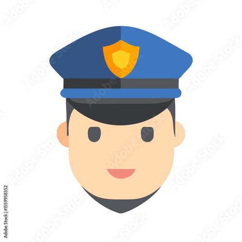 Flat Illustration Portrait Policeman with Uniform and Cap, Law Enforcement Category