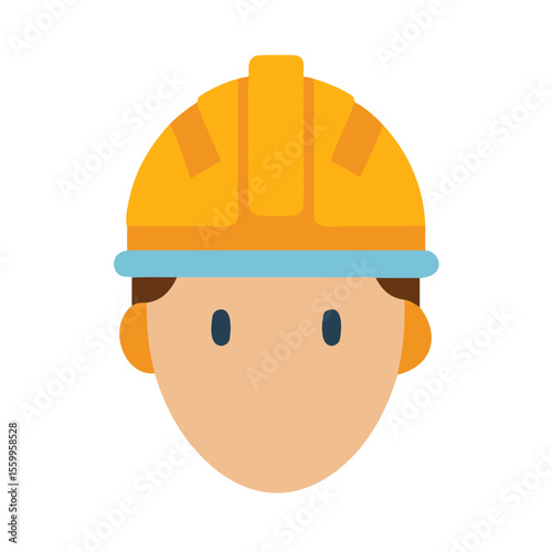 Flat Design Isolated Construction Worker Head Wearing Hard Hat Icon