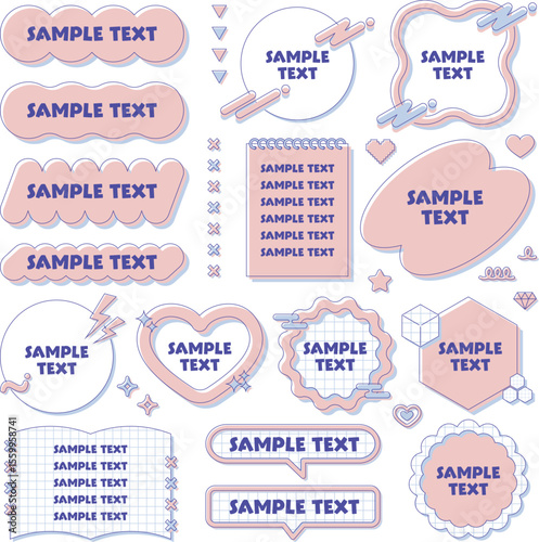 cute y2k frames set, decoration, fancy, pop, pink, blue / ゆるふわで可愛いy2kフレームセット 装飾 飾り枠 ファンシーポップ ピンク 青