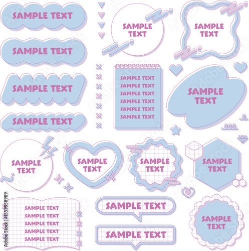 cute y2k frames set, decoration, fancy, pop, purple, blue / ゆるふわで可愛いy2kフレームセット 装飾 飾り枠 ファンシーポップ 紫 青