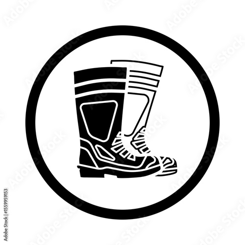 mandatory safety signs icon_wear foot protection chemical boot with frame round shapes