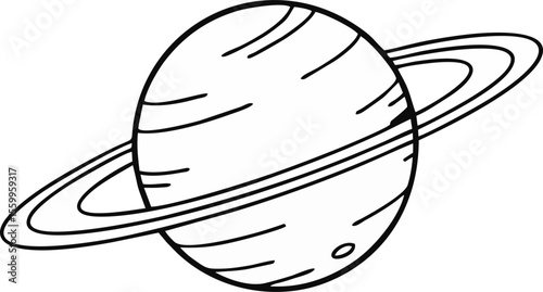 Saturn illustration showcases the ringed gas giant planet of our solar system in simple and elegant line art