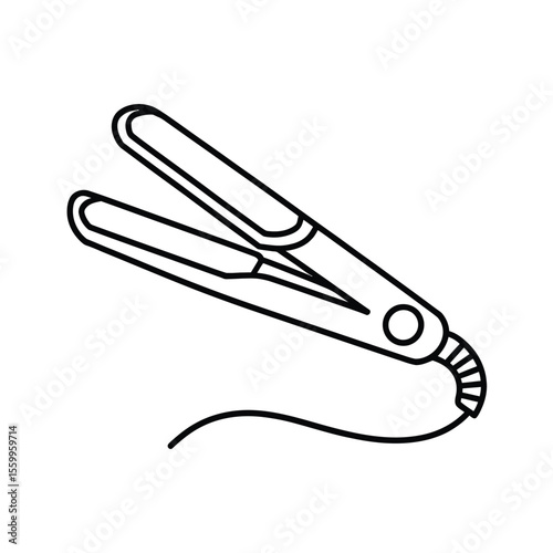 Simple line art illustration of a hair straightening iron on a white background