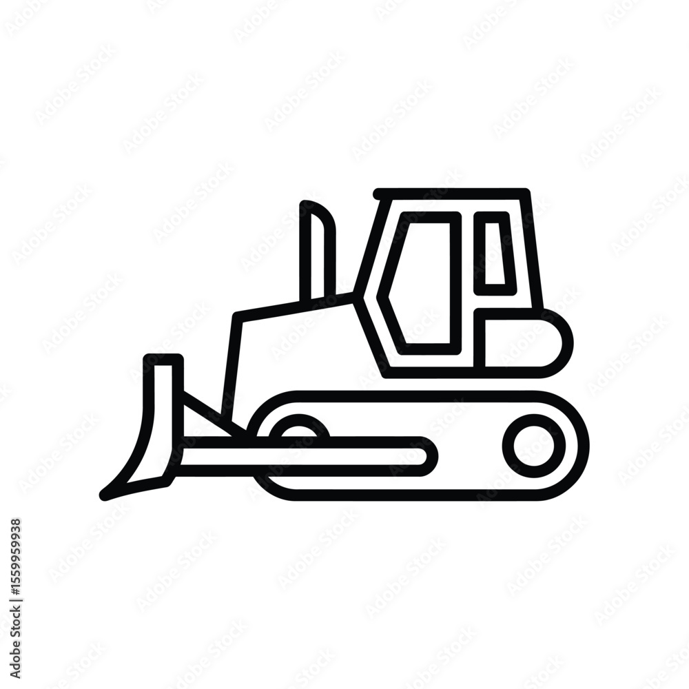 Naklejka premium Simple black line art icon of a bulldozer on a white background