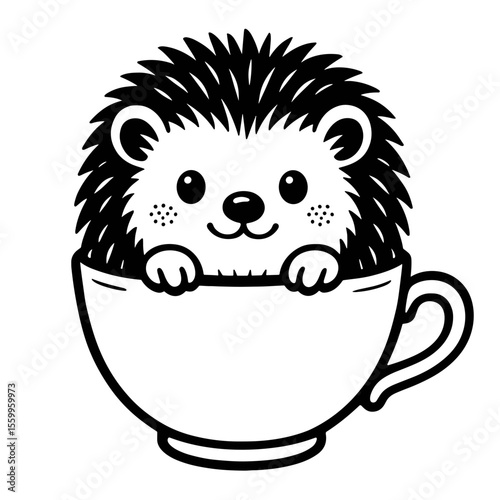 An adorable hedgehog comfortably nestled inside a charming teacup, a delightful illustration embodying coziness. vector illustration