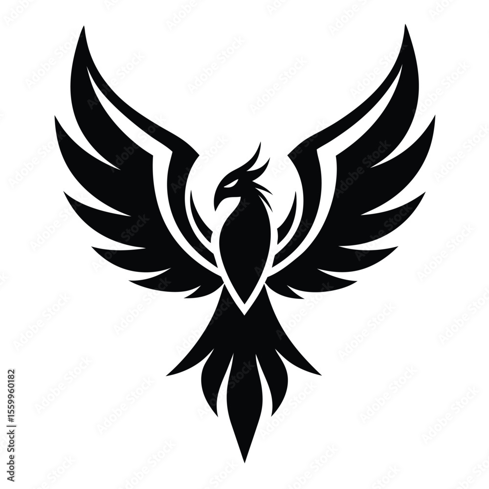 Obraz premium Vector black tribal eagle wings art with a flying hawk and angel feather design, perfect for a tattoo or emblem