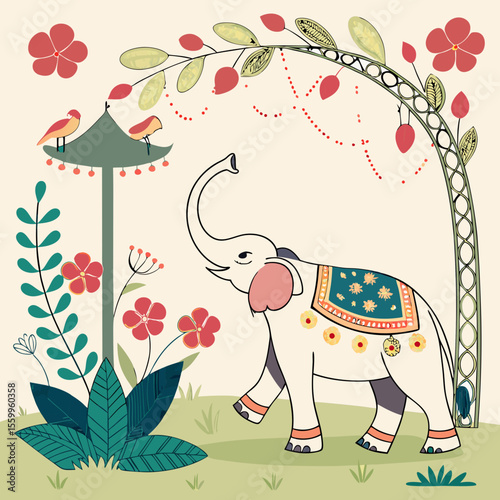 
an elephant with a saddle on its trunk