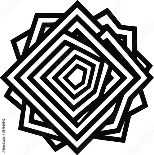 Rotational Glyph – Concentric Squares in Monochrome Orbit