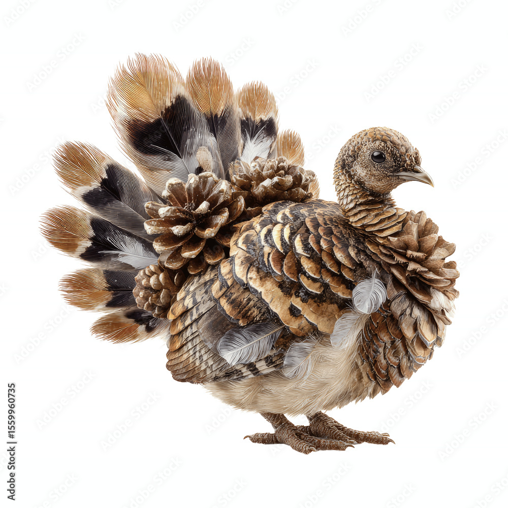 Fototapeta premium Whimsical Pine Cone Turkey on Vibrant Green