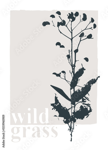 Decor printable line art. Hand drawn realistic vector illustrations of wild grasses on beige backgrounds. Design for prints, posters, cards, textile