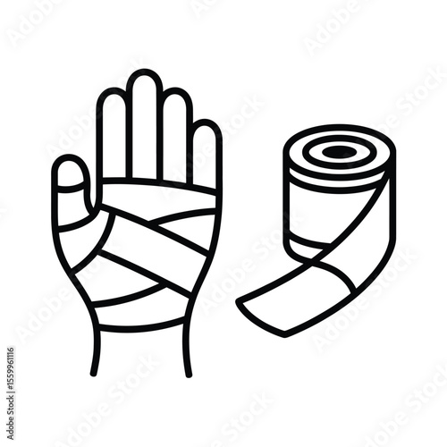Vector illustration of a hand wrapped in medical tape next to a roll of tape