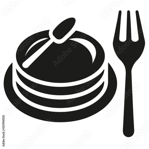 Vector illustration of a restaurant menu design with a plate, spoon, fork, and knife, symbolizing a concept for dining and cooking