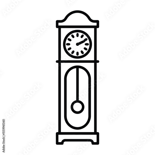 Simple outline illustration of a classic grandfather clock with a pendulum