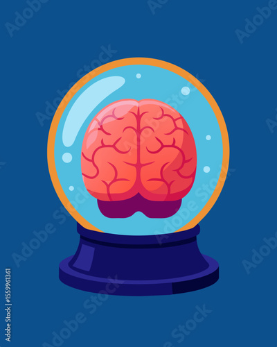 A brain encased in a crystal ball representing the constant pressure and scrutiny of ones own thoughts and actions.. Vector illustration