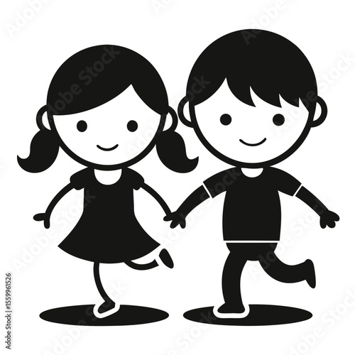 Joyful cartoon children with big smiles holding a heart, illustrating family love and friendship