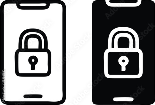 Mobile Lock Icon – Smartphone Security Symbol for Privacy, Protection, and Data Safety