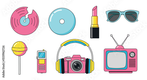 Retro and Nostalgic Aesthetic Still Life of Fun Objects from the 1980s