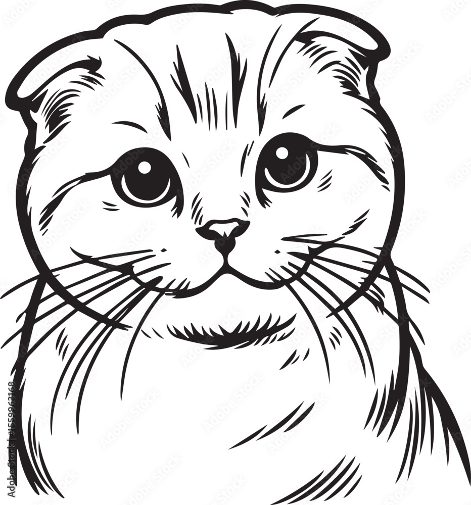 Obraz premium Scottish Fold Cat Vector in black and white