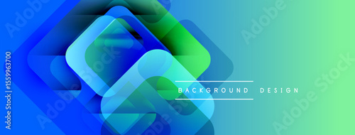 Abstract geometric shapes overlap, creating vibrant blue, green gradient. Modern design element for backgrounds, presentations.