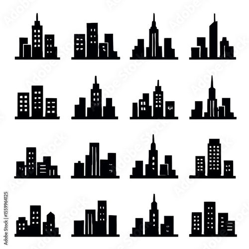 Collection of Simple City Skyline Silhouettes
