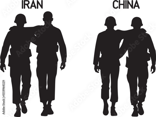 Rising Powers: Silhouettes of Soldiers from Iran, China, Russia, Korea