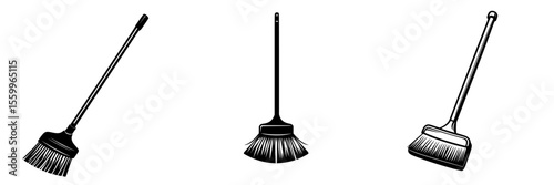 Silhouette pictogram icons of cleaning tools for different activities in various indoor spaces