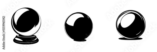 Silhouette pictogram set of crystal balls in various shapes and sizes for decorative and illustrative use
