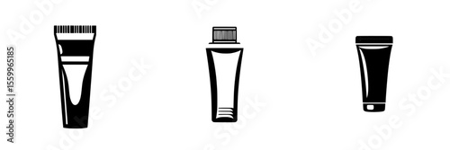 Silhouette pictograms of various cosmetic tubes for beauty and skincare applications