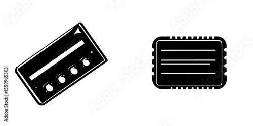 Vector icons of silhouette pictograms depicting various shapes of electronic devices and controls for design projects and graphics