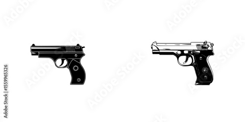 Silhouette pictograms of two handguns displayed side by side for clear identification and illustration