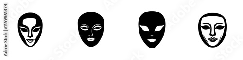 Silhouette pictograms of diverse facial features illustrating various expressions and styles in a minimalist design