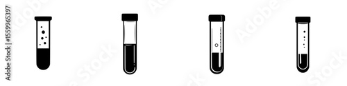 Silhouette pictogram set of various test tubes filled with substances for scientific and laboratory applications