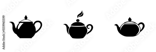 Silhouette pictograms of teapots in various designs showcasing different styles and features