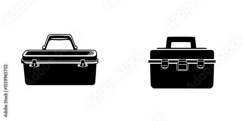 Silhouette pictogram set of different toolbox designs for versatile tool storage and organization